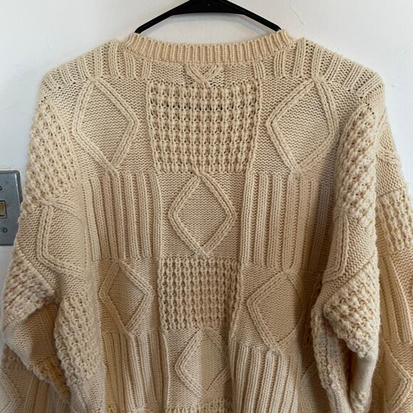 VTG Chunky Knit Fisherman Cream Sweater Men's SZ LARGE Diamond Cable Knit EUC - Picture 8 of 8